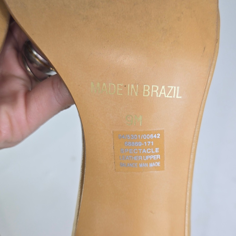 Bruno Valenti Women's Tan Leather Ankle Strap Heels Square Toe Stiletto Size 9M - Picture 11 of 11
